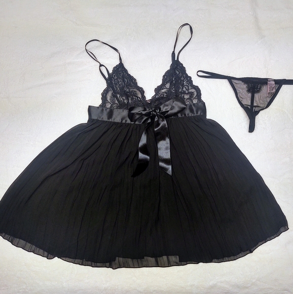 Victoria's Secret Pleated Bow Flyaway lace babydoll lingerie - Picture 4 of 5